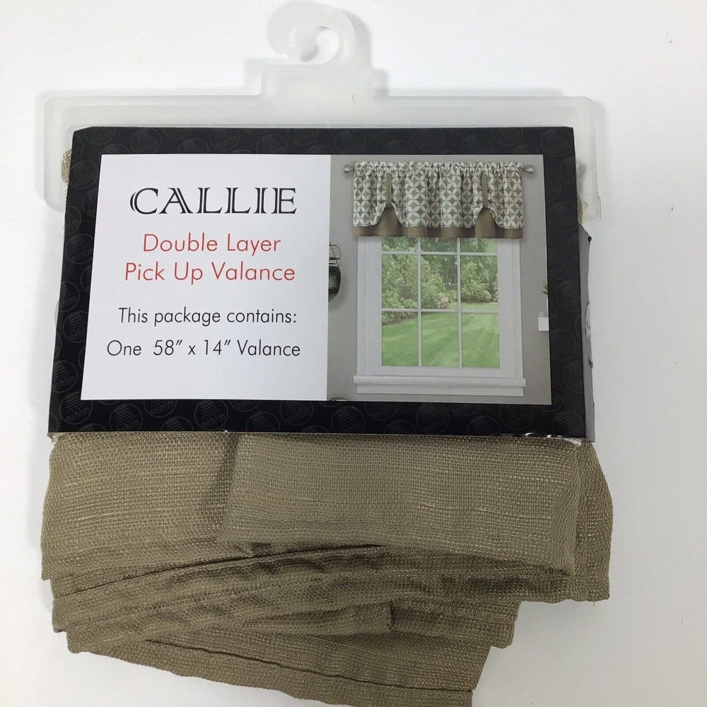 Callie Double Layer Pick Up Valance - 58x14 - Taupe/Silver